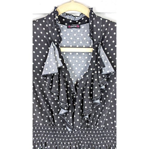 Cocomo black white polka dot slinky fitted sleeveless ruffle tank top - Picture 3 of 4